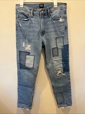 BDG Men's ‘Dad Slim’ Light Blue Patchwork Jeans, Taper Fit, 31x32